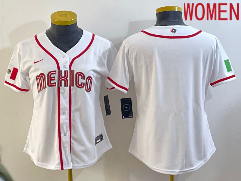 Women 2023 World Cub Mexico Blank White Nike MLB Jersey4